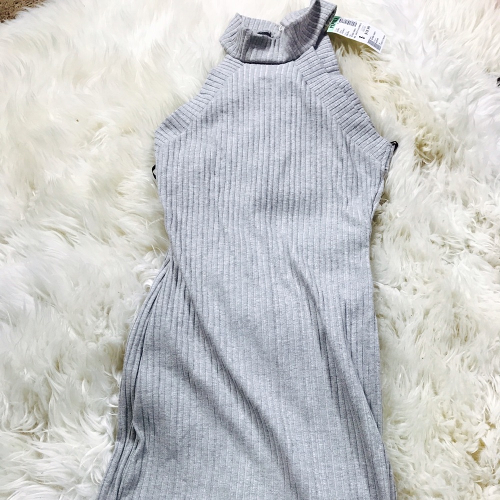 Papaya Gray Ribbed Midi Dress